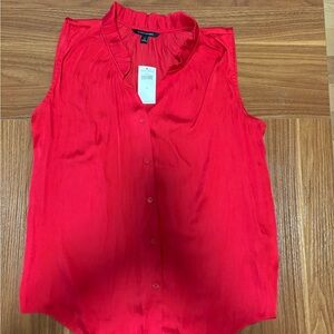 Banana Republic Red Sleeveless Blouse with Mandarin Collar